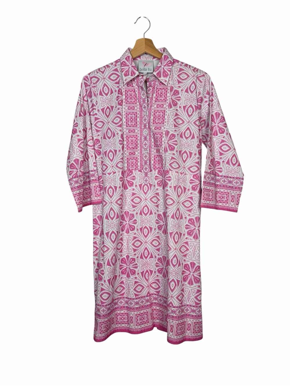 Bella Tu Pink Patterned Midi Tunic Dress